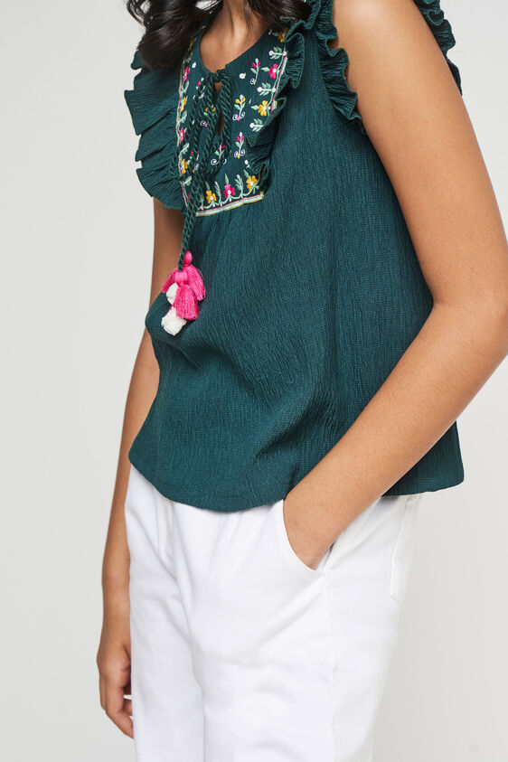 Green Solid Keyhole Neck Top, Green, image 6